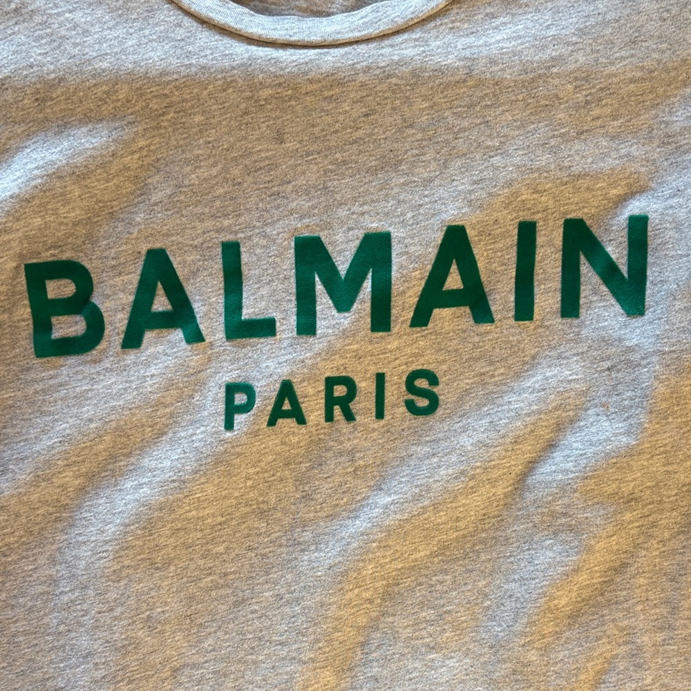 Balmain Heather Gray Tee with Green Lettering - Picture 5 of 5